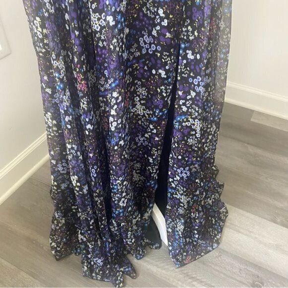 Mac Duggal One Shoulder Floral Cut Out Black Blue Gown 12 - Picture 7 of 16